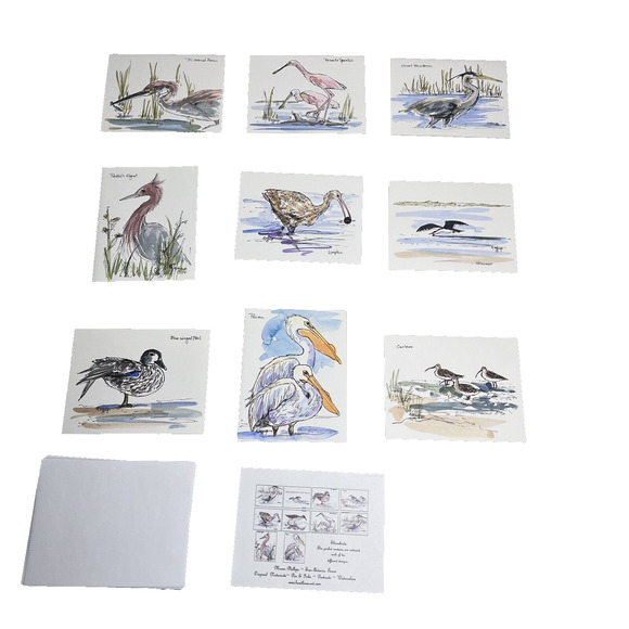 Hand painted Greeting Cards Shore Birds Cards Ink & Watercolor Signed 9 Blank - Picture 15 of 16